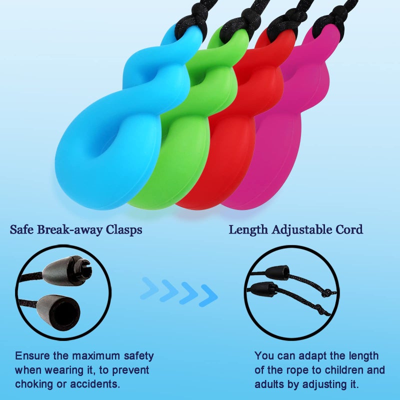 V-TOP Chew Necklaces for Kids With Autism, ADHD, SPD, or Special Needs - Sensory Silicone Chewy Necklace Toys for Boys, Girls, Adults, Teens - 4 Pack - Image 2